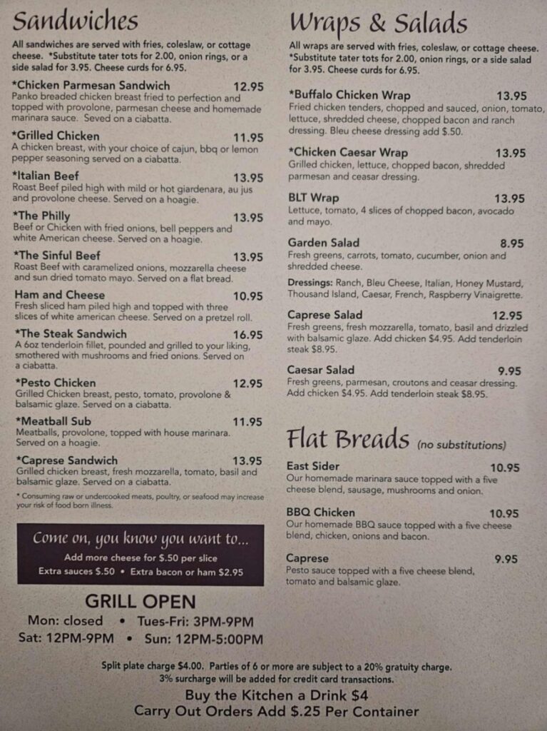 White Rabbit Bar and Grill Menu 1