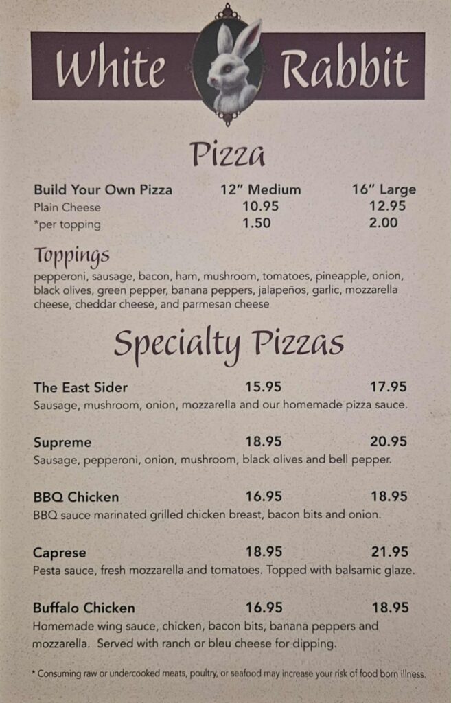 White Rabbit Bar and Grill Menu 2
