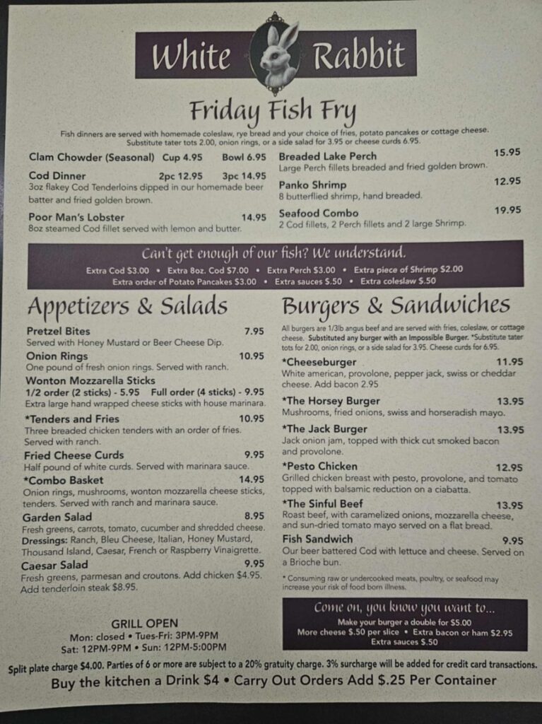 White Rabbit Bar and Grill Menu 3