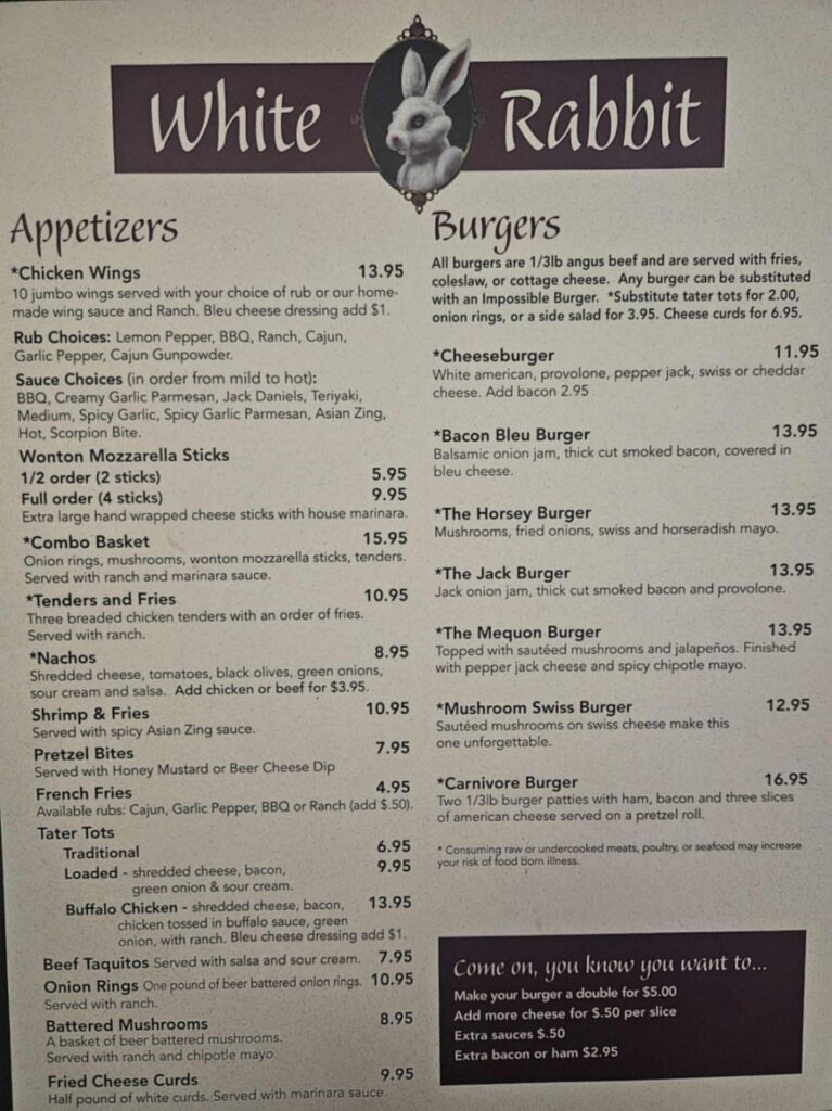 White Rabbit Bar and Grill Menu 4
